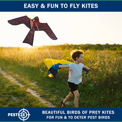 PESTEZE® USA Realistic Hawk Kite [47x27 Inch] EZ & Fun to Fly. Also Provides Humane Bird Deterrence in Yards & Farms. Protects Vegetables, Fruits & Crops from Pest Birds & Critters