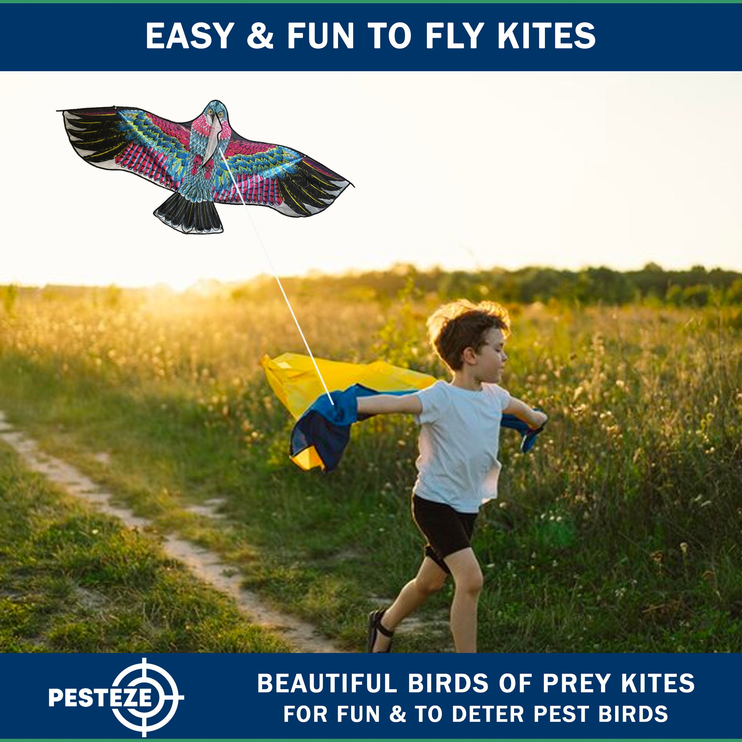 PESTEZE® USA Huge Red Eagle Kite [60x28 Inch] EZ & Fun to Fly. Also Provides Humane Bird Deterrence in Yards & Farms. Protects Vegetables, Fruits & Crops from Pest Birds & Critters