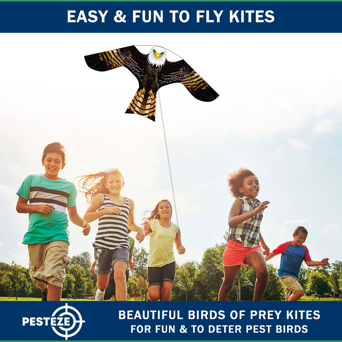 PESTEZE USA Bald Eagle EZ to Fly Kite with String for Beach, Park & Yard. Also Bird Deterrent to Protect Garden & Crops from Pest Birds