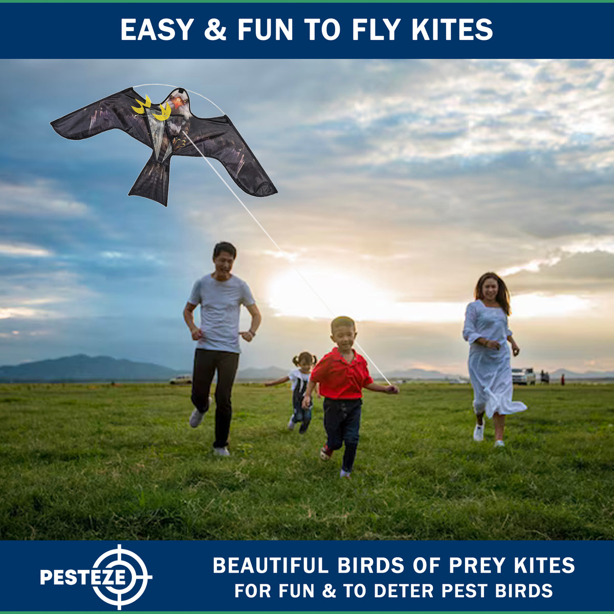 PESTEZE® USA Premium Realistic Eagle Kite with String- 47x27 Inch. EZ & Fun to Fly. Provides Humane Pest Bird Deterrence in Yards & Farms. Protects Vegetables, Fruits & Crops