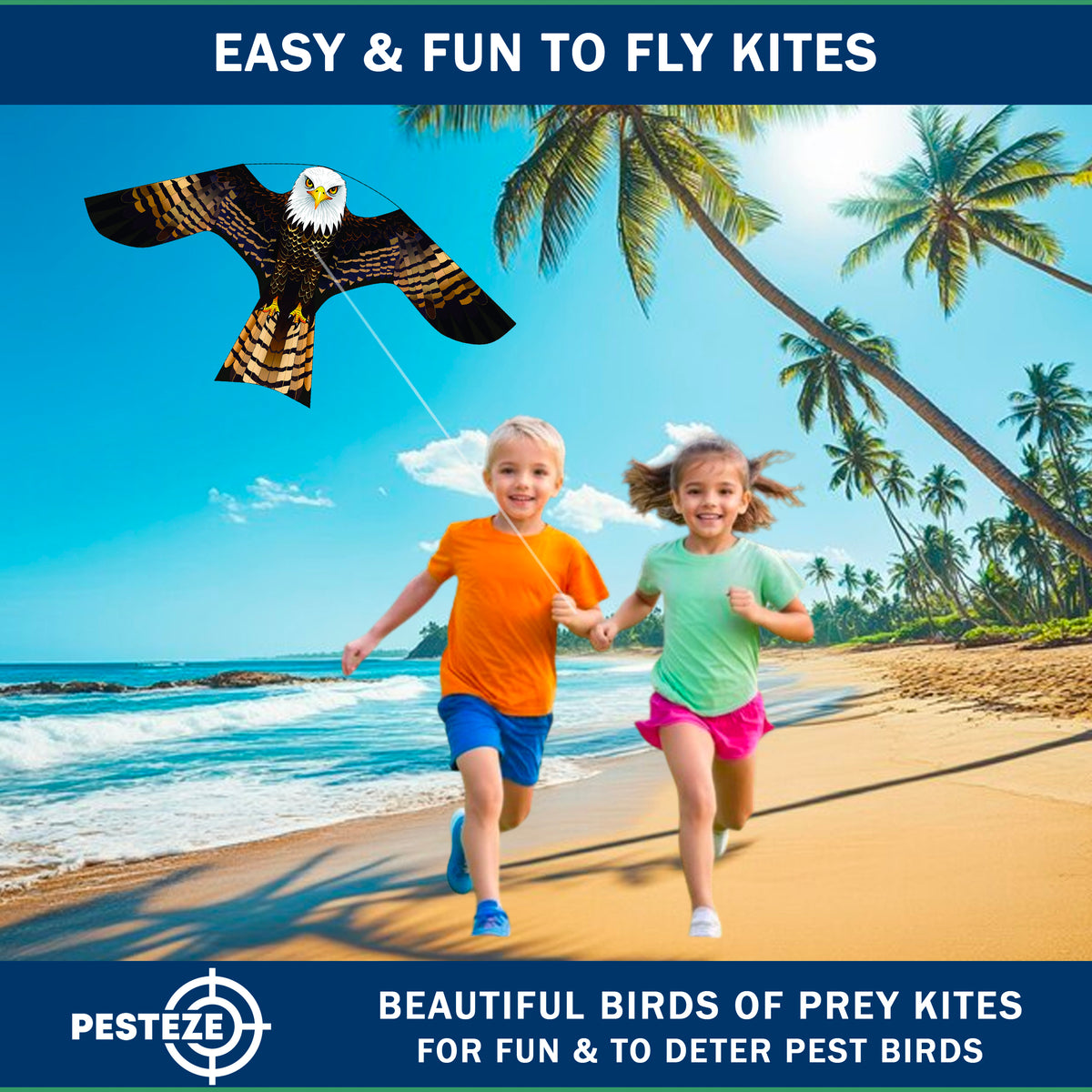 PESTEZE USA Bald Eagle EZ to Fly Kite with String for Beach, Park & Yard. Also Bird Deterrent to Protect Garden & Crops from Pest Birds