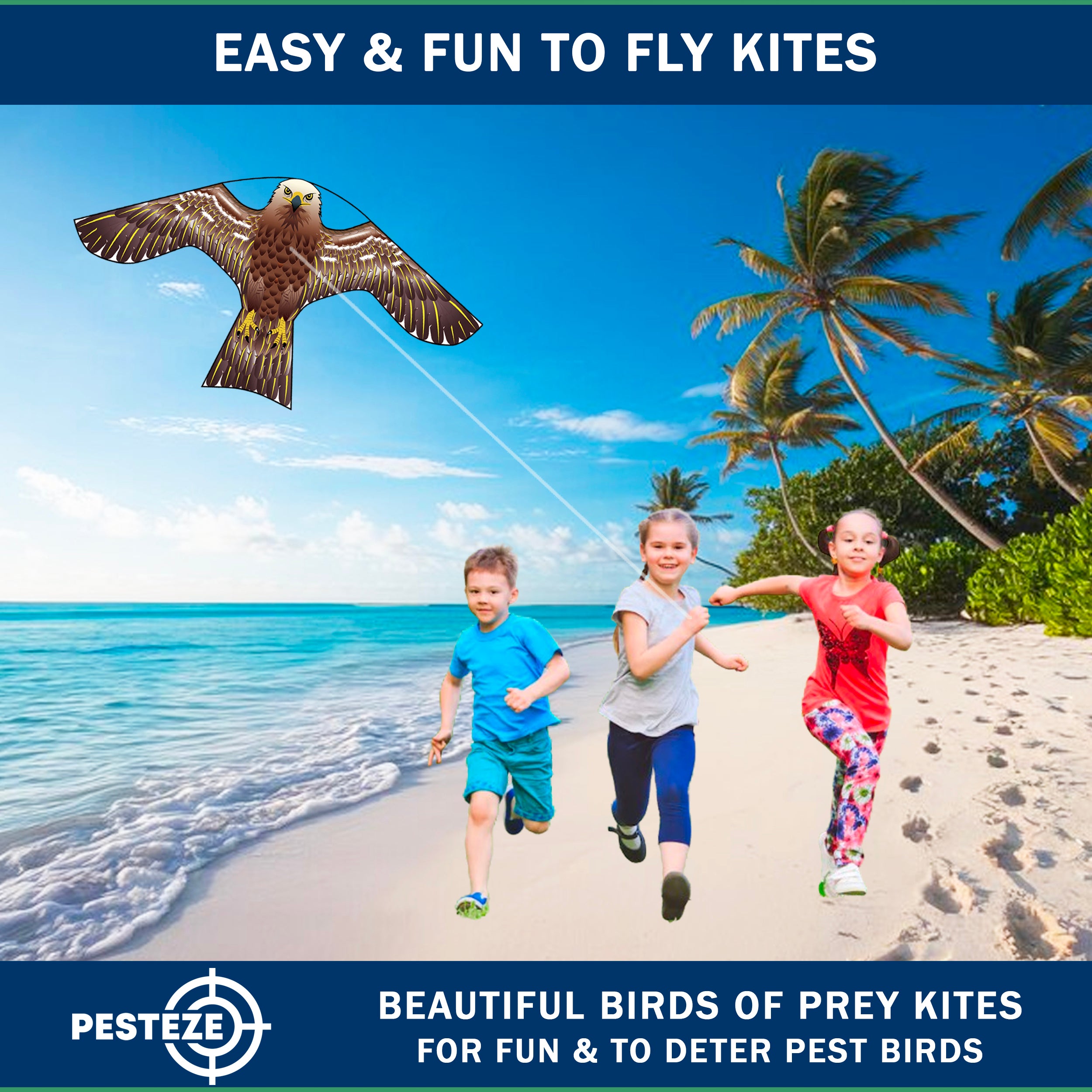 PESTEZE® USA Hawk Kite [47x27 Inch] EZ & Fun to Fly. Also Provides Humane Bird Deterrence in Yards & Farms. Protects Vegetables, Fruits & Crops from Pest Birds & Critters