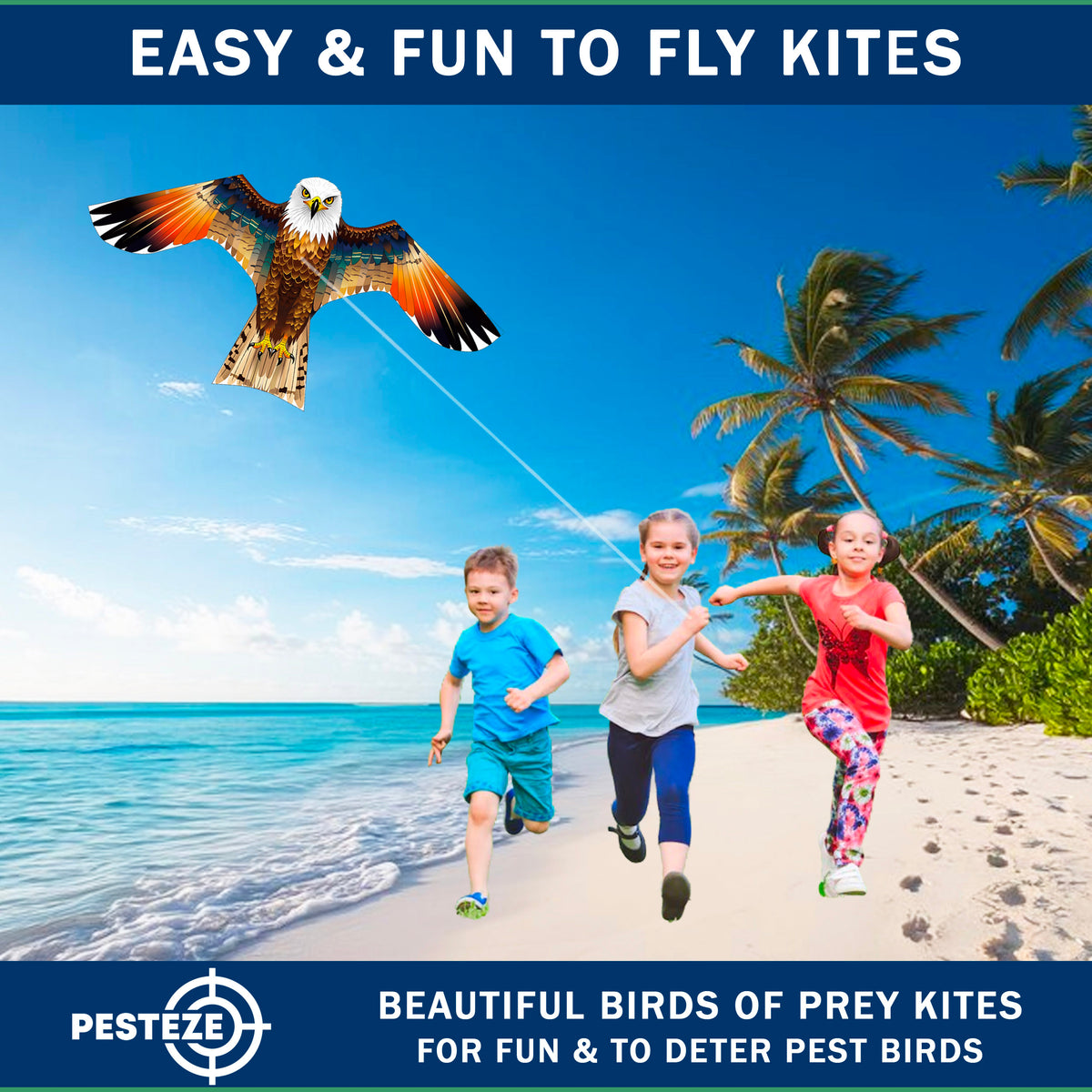 PESTEZE® USA Brown Eagle EZ to Fly Kite with String for Beach, Park & Yard. Also Bird Deterrent to Protect Garden & Crops from Pest Birds