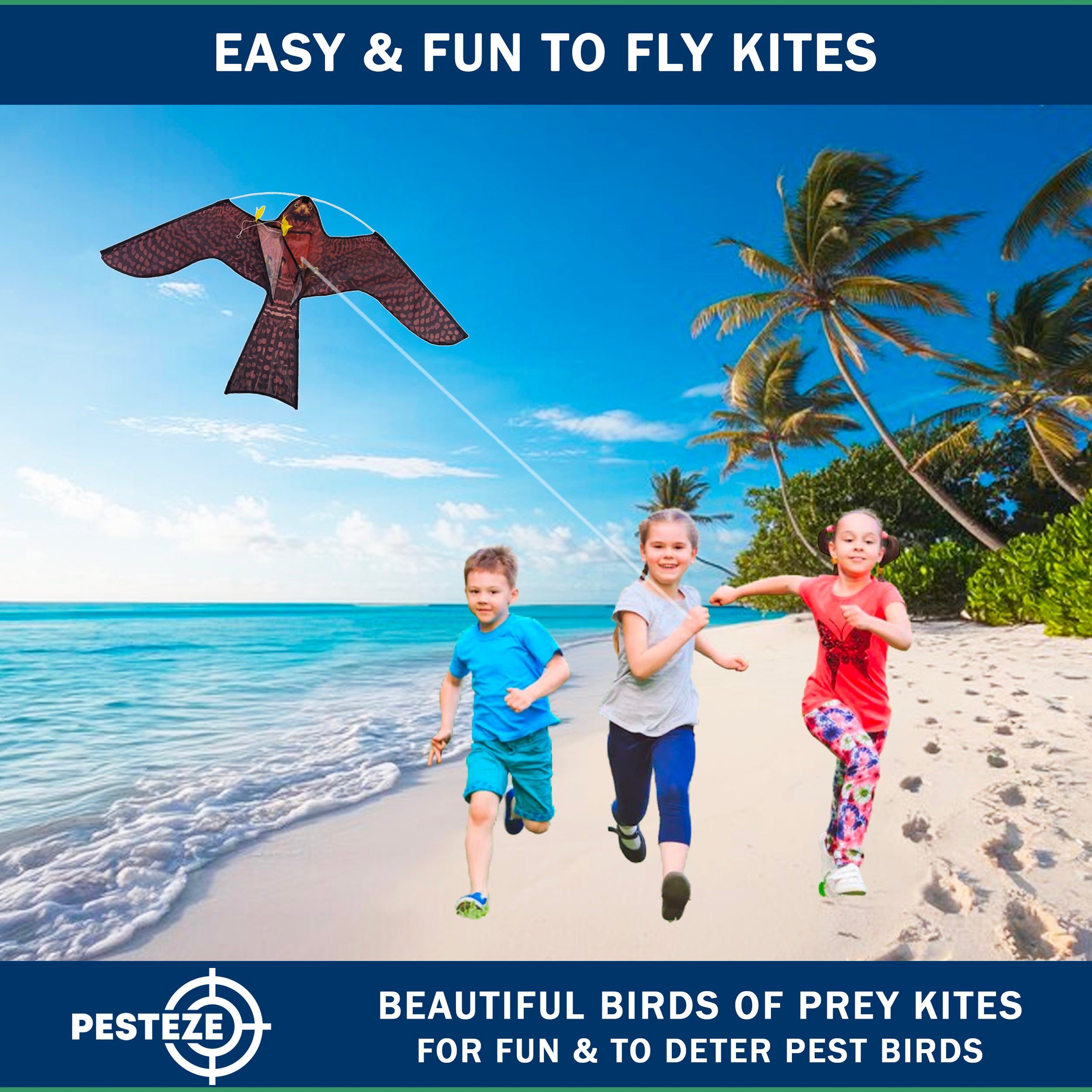 PESTEZE® USA Realistic Hawk Kite [47x27 Inch] EZ & Fun to Fly. Also Provides Humane Bird Deterrence in Yards & Farms. Protects Vegetables, Fruits & Crops from Pest Birds & Critters