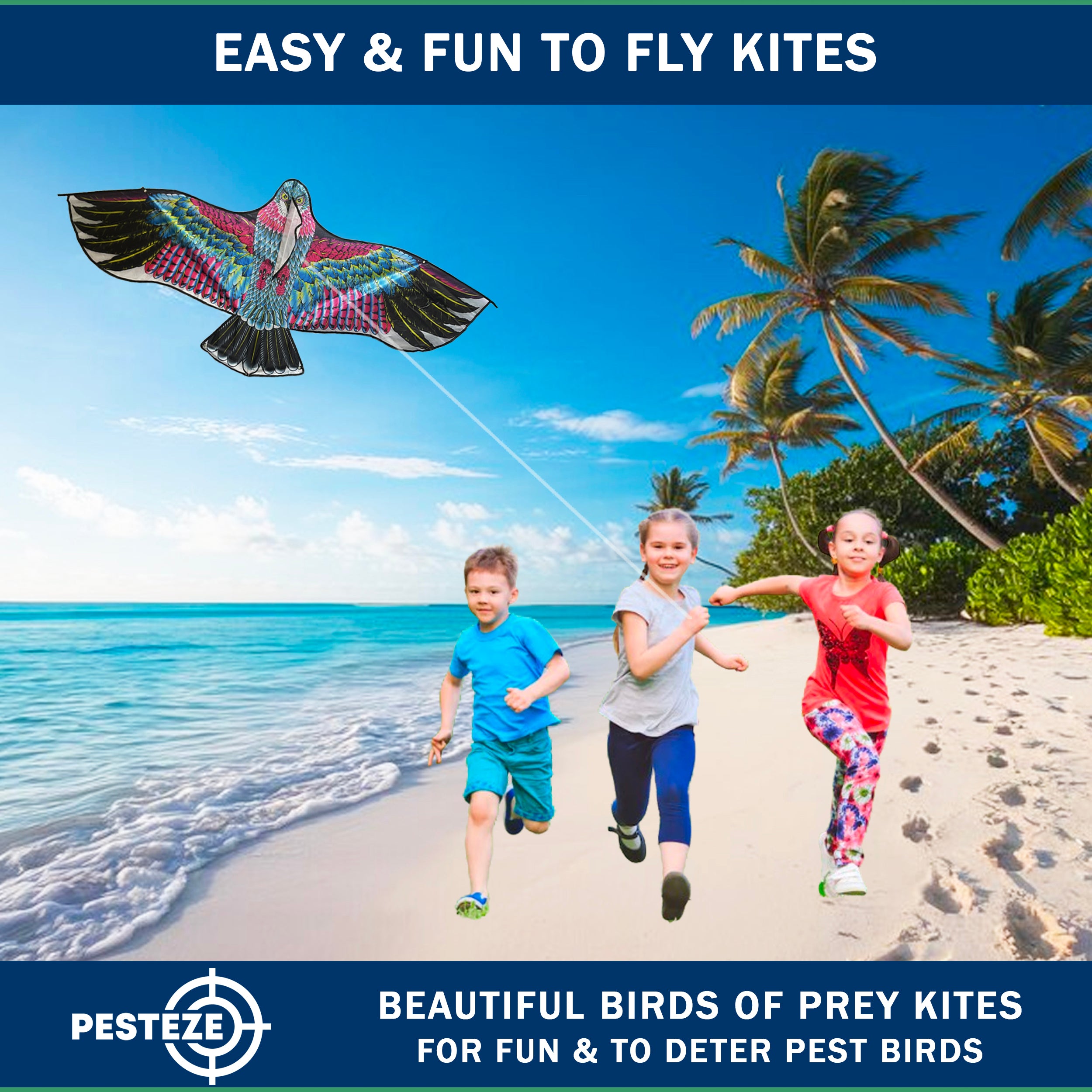 PESTEZE® USA Huge Eagle Kite [2 Pack- 60x28 Inch]. EZ & Fun to Fly. Also provides Humane Bird Deterrence in Yards & Farms. Protects Vegetables, Fruits & Crops from Pest Birds