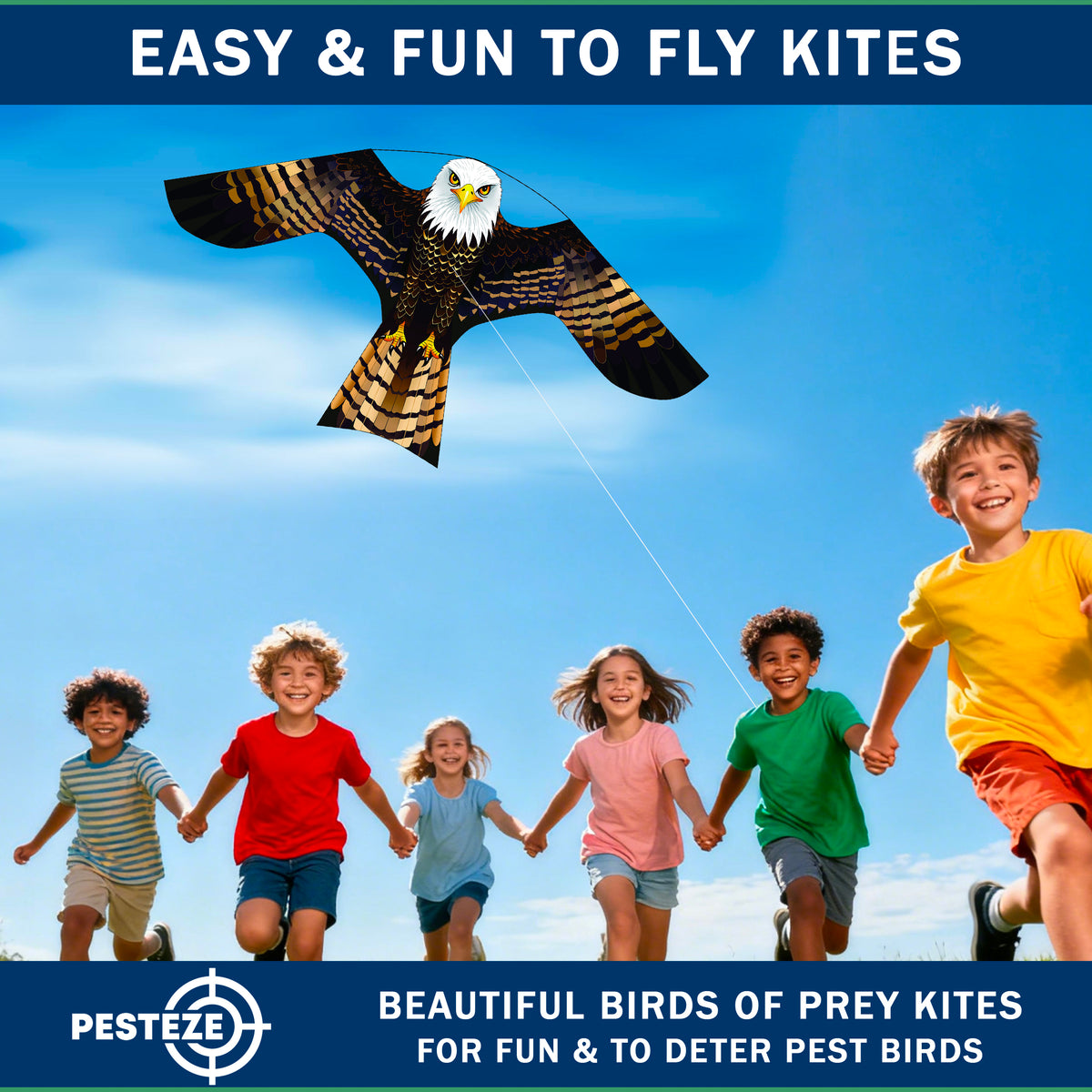 PESTEZE USA Bald Eagle EZ to Fly Kite with String for Beach, Park & Yard. Also Bird Deterrent to Protect Garden & Crops from Pest Birds
