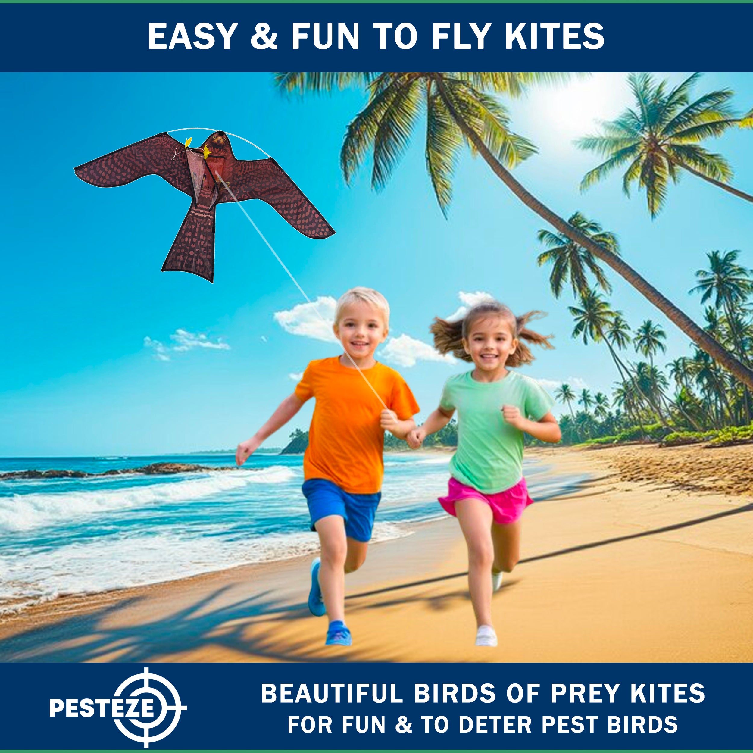 PESTEZE® USA Realistic Hawk Kite [47x27 Inch] EZ & Fun to Fly. Also Provides Humane Bird Deterrence in Yards & Farms. Protects Vegetables, Fruits & Crops from Pest Birds & Critters