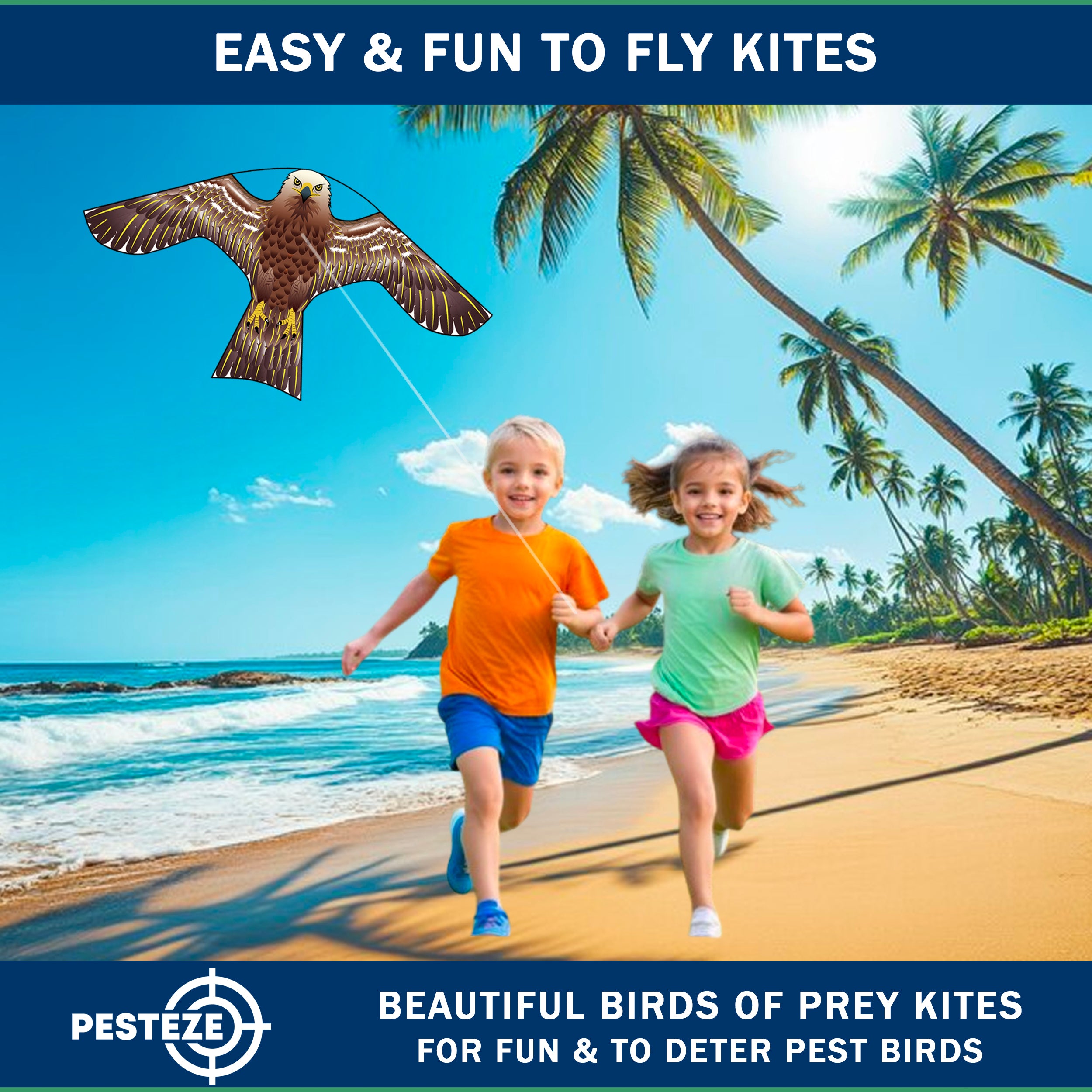 PESTEZE® USA [2 Pack Brown Color] Hawk 47x27 Inch Kite with 13 Ft Flagpole. Provides Humane Bird Deterrence in Yards & Farms. Protects Vegetables, Fruits & Crops from Pest Birds & Critters