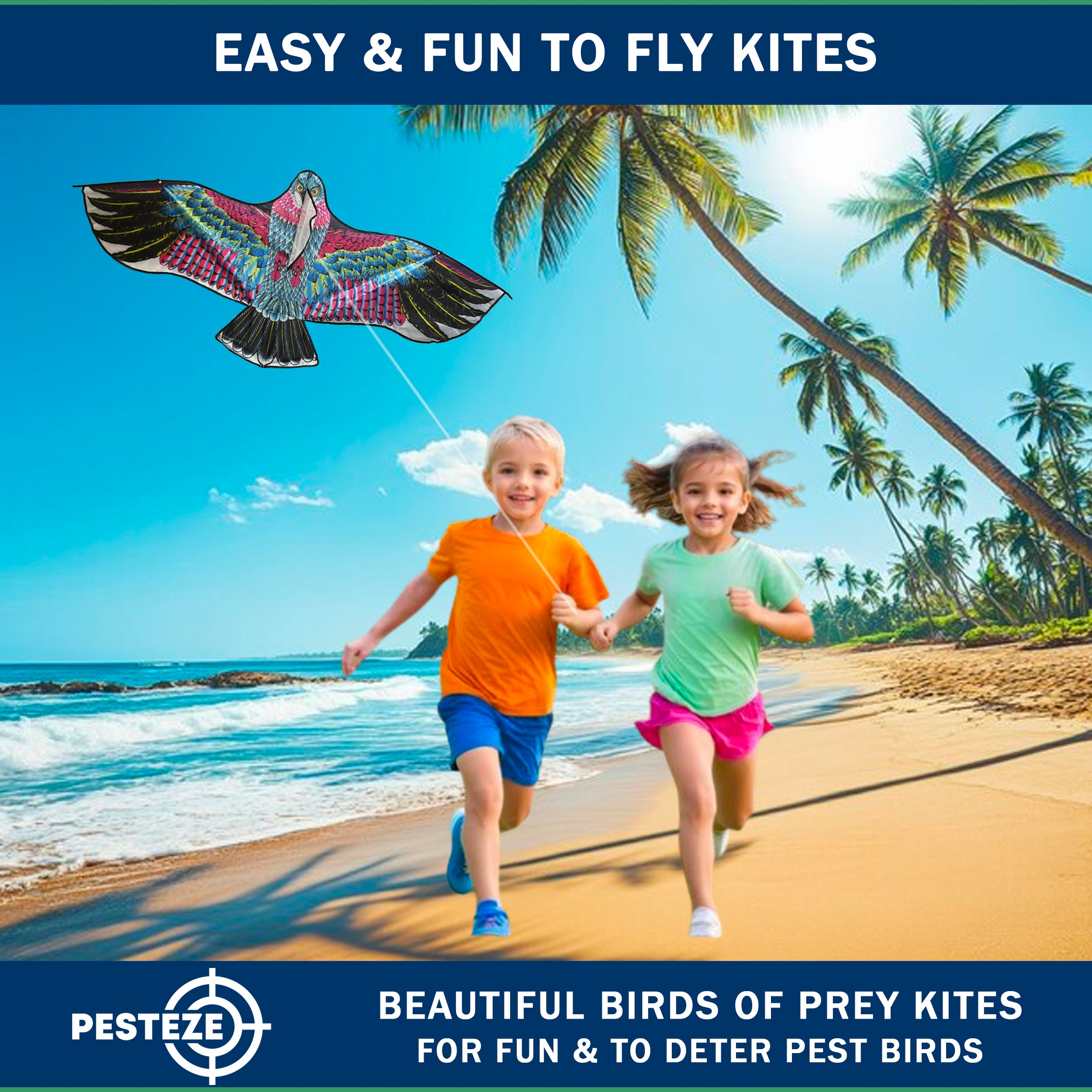 PESTEZE® USA Huge Red Eagle Kite [60x28 Inch] EZ & Fun to Fly. Also Provides Humane Bird Deterrence in Yards & Farms. Protects Vegetables, Fruits & Crops from Pest Birds & Critters