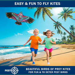 PESTEZE® USA Huge Eagle Kite [2 Pack- 60x28 Inch]. EZ & Fun to Fly. Also provides Humane Bird Deterrence in Yards & Farms. Protects Vegetables, Fruits & Crops from Pest Birds