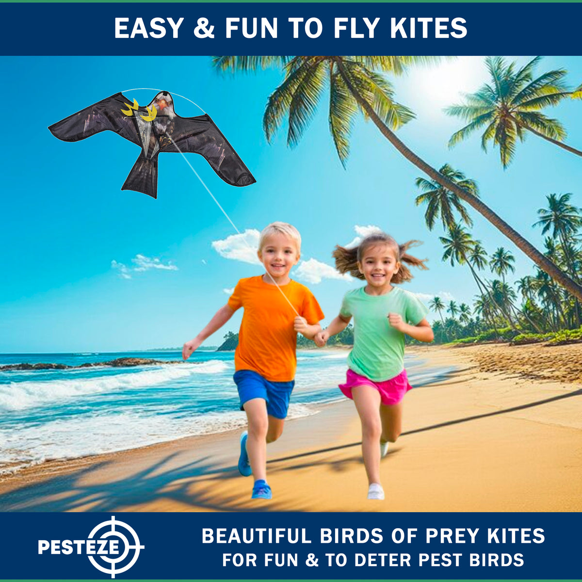 PESTEZE® USA Premium Realistic Eagle Kite with String- 47x27 Inch. EZ & Fun to Fly. Provides Humane Pest Bird Deterrence in Yards & Farms. Protects Vegetables, Fruits & Crops