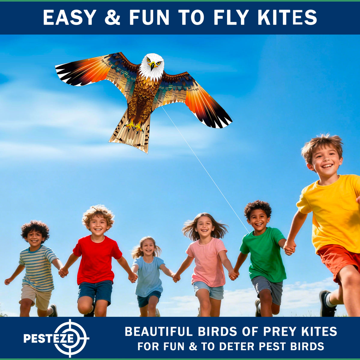 PESTEZE® USA Brown Eagle EZ to Fly Kite with String for Beach, Park & Yard. Also Bird Deterrent to Protect Garden & Crops from Pest Birds
