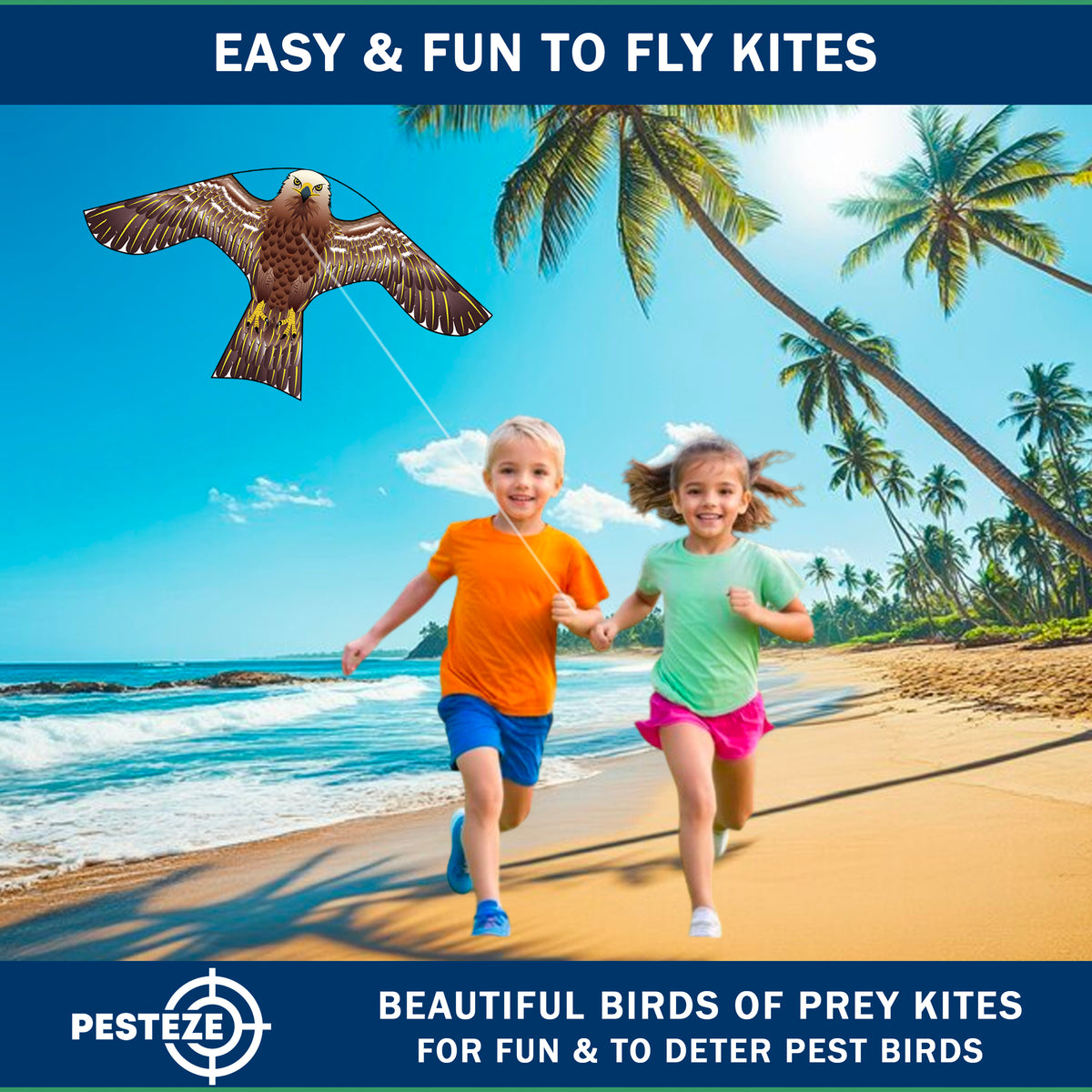 PESTEZE® USA Hawk Kite [2 Pack - 47x27 Inch Kite]. EZ and Fun to Fly. Also Provides Humane Bird Deterrence in Yards & Farms. Protects Vegetables, Fruits & Crops from Pest Birds