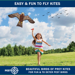 PESTEZE® USA Hawk Kite [47x27 Inch] EZ & Fun to Fly. Also Provides Humane Bird Deterrence in Yards & Farms. Protects Vegetables, Fruits & Crops from Pest Birds & Critters