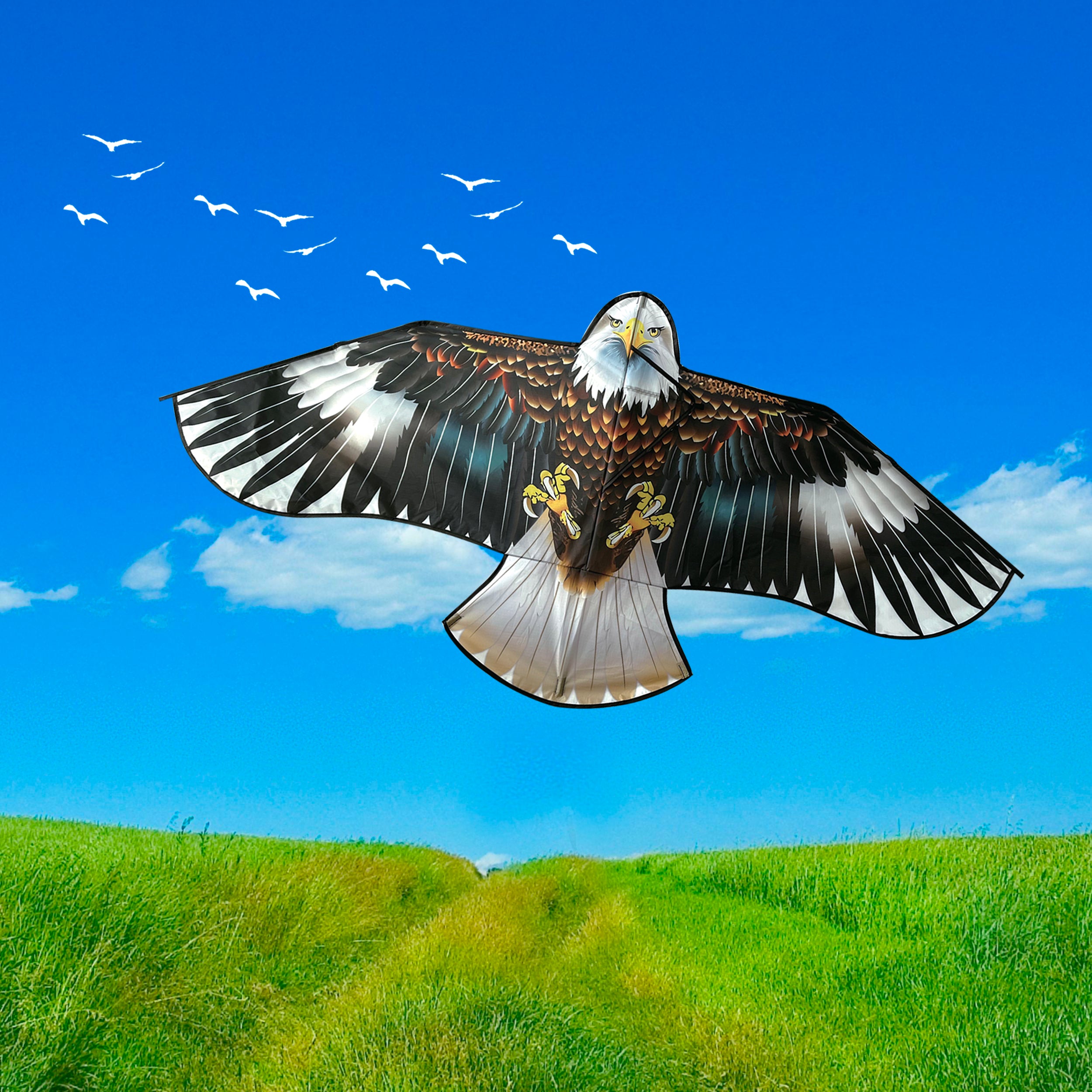 PESTEZE® USA Huge Blue Eagle [63x29 Inch]. EZ & Fun to Fly. Also provides Humane Bird Deterrence in Yards & Farms. Protects Vegetables, Fruits & Crops from Pest Birds & Critters