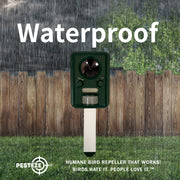 PESTEZE® Solar Ultrasonic Bird Repeller. Detects & Deters  Pest Birds like Woodpeckers, Pigeons, Crows, Ducks, Geese & Critters from Yards using Ultrasonic Sounds. Does not Harm Birds or People - Pesteze