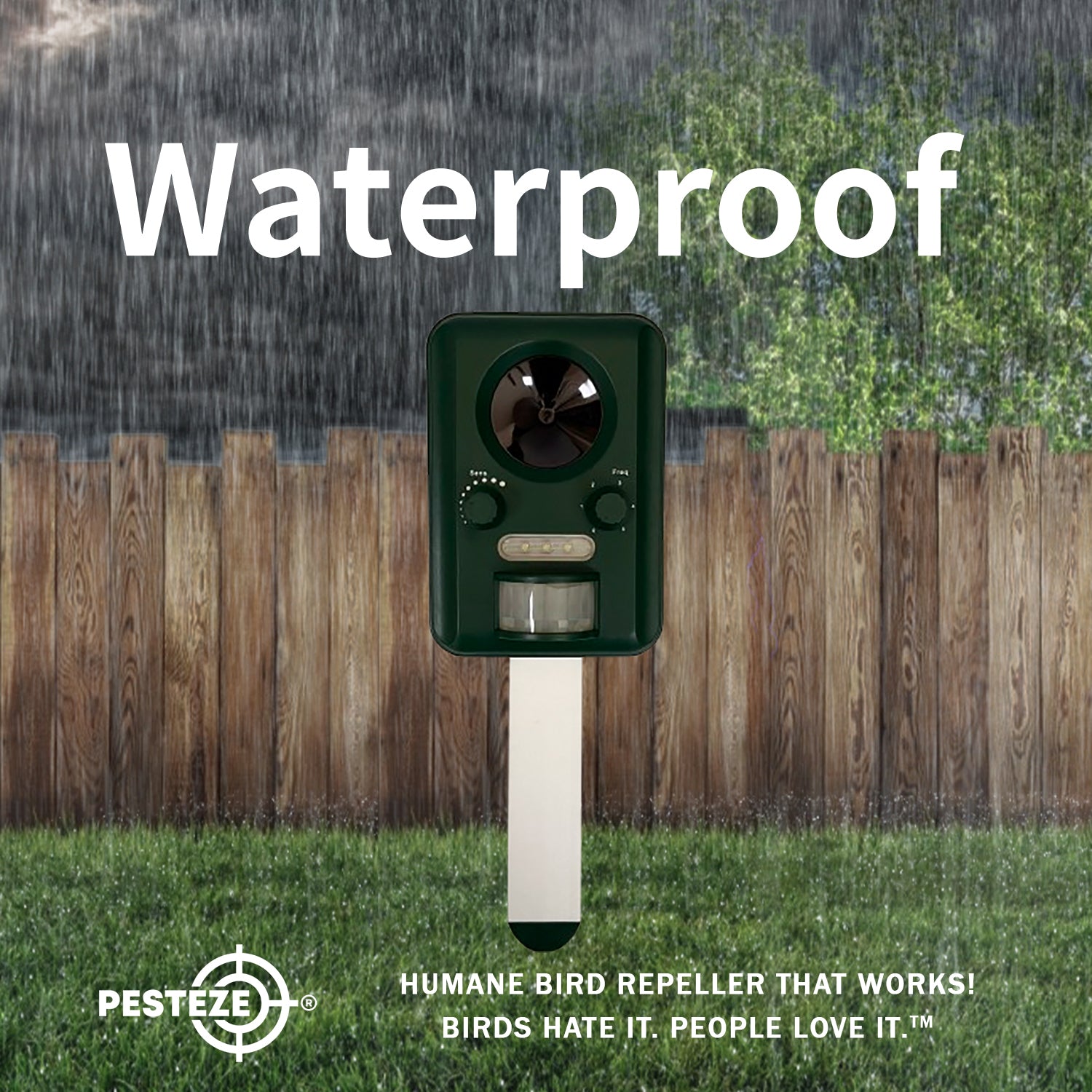 PESTEZE® Solar Ultrasonic Bird Repeller. Detects & Deters  Pest Birds like Woodpeckers, Pigeons, Crows, Ducks, Geese & Critters from Yards using Ultrasonic Sounds. Does not Harm Birds or People - Pesteze