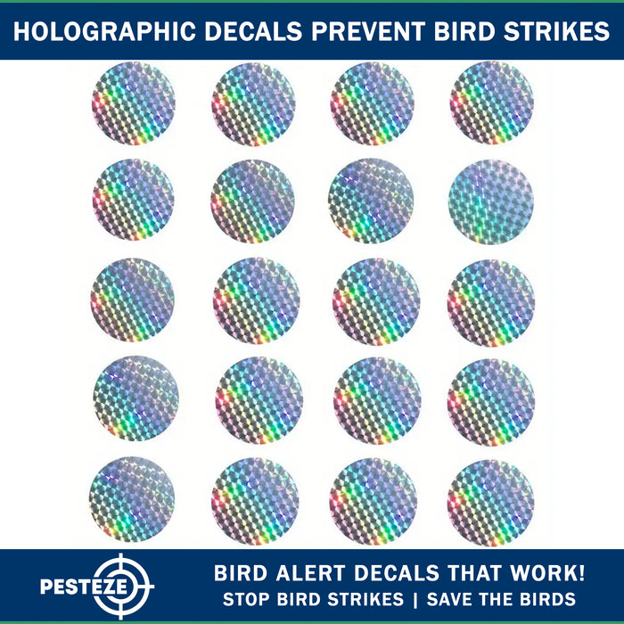 20 Pack PESTEZE® Shiny Holographic Bird Repellent Stickers [3 Inch] Reflection Scares Pest Birds like Woodpeckers, Sparrows, Pigeons, Crows, Gulls & Critters without Harming them