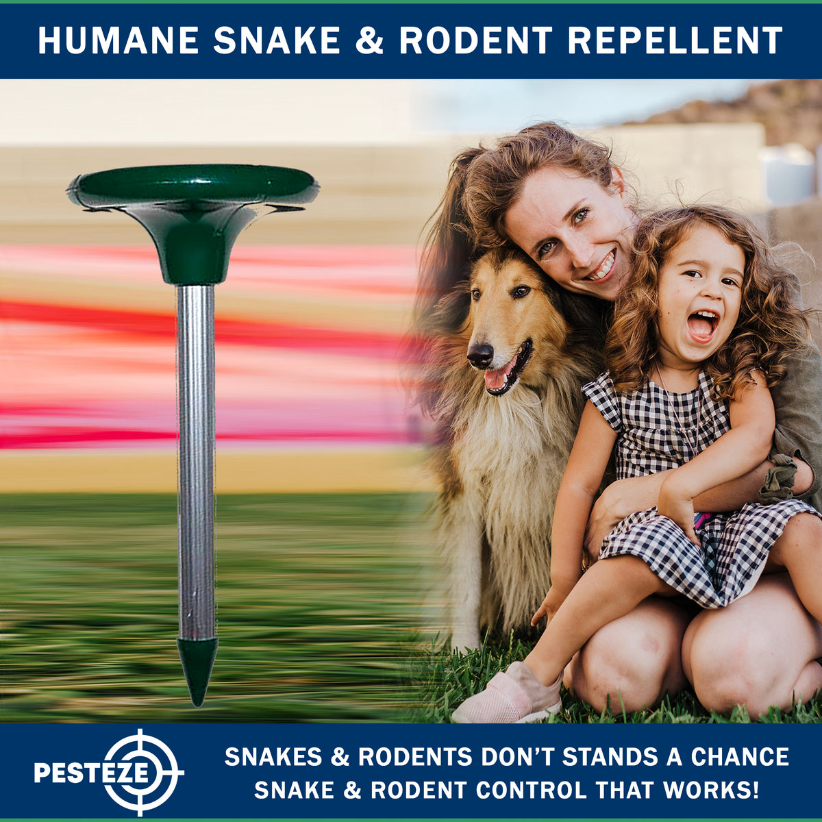 PESTEZE® Solar Snake & Rodent Sound Deterrent. Audible Sound Deters Snakes & Burrowing Rodents like Moles, Voles Gophers, Chipmunks, Groundhogs & Woodchucks from Destroying Gardens & Vegetables - Pesteze
