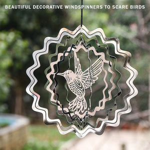 PESTEZE® Hummingbird Stainless Steel Highly Reflective Decorative 3D Wind Spinner for Deterring Unwanted Pest Birds & Critters. 5 X 8 Inch Premium Shiny, Beautiful, Long Lasting & Humane Bird Repellent