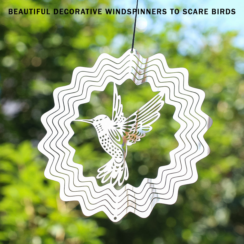 PESTEZE® Hummingbird Stainless Steel Highly Reflective Decorative 3D Wind Spinner for Deterring Unwanted Pest Birds & Critters. 6 X 9 Inch Premium Shiny, Beautiful, Long Lasting & Humane Bird Repellent