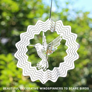 PESTEZE® Hummingbird Stainless Steel Highly Reflective Decorative 3D Wind Spinner for Deterring Unwanted Pest Birds & Critters. 5 X 8 Inch Premium Shiny, Beautiful, Long Lasting & Humane Bird Repellent