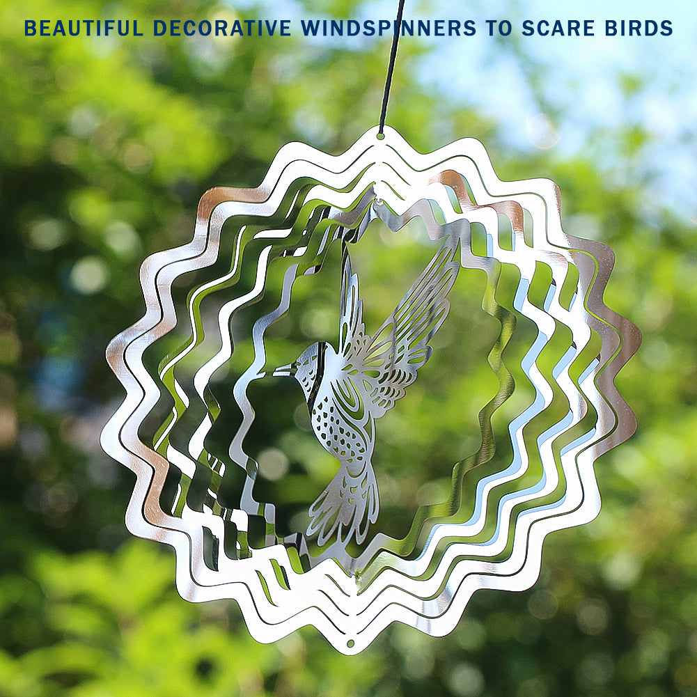 PESTEZE® Hummingbird Stainless Steel Highly Reflective Decorative 3D Wind Spinner for Deterring Unwanted Pest Birds & Critters. 6 X 9 Inch Premium Shiny, Beautiful, Long Lasting & Humane Bird Repellent