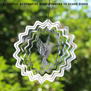 PESTEZE® Hummingbird Stainless Steel Highly Reflective Decorative 3D Wind Spinner for Deterring Unwanted Pest Birds & Critters. 5 X 8 Inch Premium Shiny, Beautiful, Long Lasting & Humane Bird Repellent