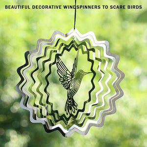 PESTEZE® Hummingbird Stainless Steel Highly Reflective Decorative 3D Wind Spinner for Deterring Unwanted Pest Birds & Critters. 5 X 8 Inch Premium Shiny, Beautiful, Long Lasting & Humane Bird Repellent