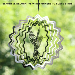 PESTEZE® Hummingbird Stainless Steel Highly Reflective Decorative 3D Wind Spinner for Deterring Unwanted Pest Birds & Critters. 6 X 9 Inch Premium Shiny, Beautiful, Long Lasting & Humane Bird Repellent