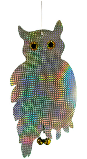 PESTEZE® Holographic Shiny Owl Bird Repellent With 2 Bells [9 x 15 inch] Reflection & Sound Scares Woodpeckers, Pigeons, Crows, Ducks, Geese & Critters from Yards Without Harming them to Protect Property