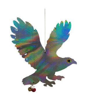 PESTEZE® Shiny Holographic Owl Bird Repellent with 2 Bells [12.5 x 16 inch] Sound & Reflection Deters Woodpeckers, Pigeons, Crows, Ducks, Geese & Critters from Yards without Harming them to Protect Property