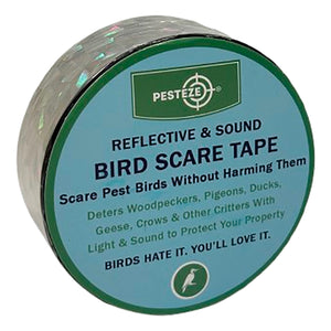 PESTEZE® Holographic Dual Sided Reflective & Sound Bird Scare Tape [1 Inch x 295 ft] Use in Yards & Farms to Protect Vegetables, Fruits, Crops & Buildings from Pest Birds & Critters without Harming them