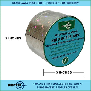 PESTEZE® Dual Sided Holographic Reflective & Sound Bird Scare Tape [2 Inch x 360 ft] Use in Yards & Farms to Protect Vegetables, Fruits, Crops & Buildings from Pest Birds & Critters without Harming them