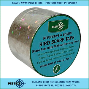 PESTEZE® Dual Sided Holographic Reflective & Sound Bird Scare Tape [2 Inch x 360 ft] Use in Yards & Farms to Protect Vegetables, Fruits, Crops & Buildings from Pest Birds & Critters without Harming them