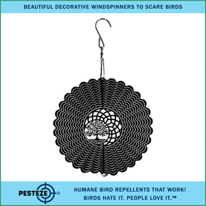 PESTEZE® Tree of Life Stainless Steel Highly Reflective Decorative 3D Wind Spinner for Deterring Unwanted Pest Birds & Critters. 5.7 x 9 Inch Premium Shiny, Beautiful, Everlasting & Sturdy Bird Control