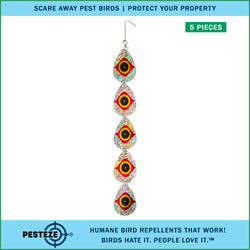 5 Piece PESTEZE® Shiny Water Droplet Repellents With Predator Eye [3.25 x 30 inch] Reflection Scares Pest Birds like Woodpeckers, Sparrows, Pigeons, Crows & Gulls without Harming them to Protect Property