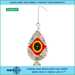 5 Piece PESTEZE® Shiny Water Droplet Repellents With Predator Eye [3.25 x 30 inch] Reflection Scares Pest Birds like Woodpeckers, Sparrows, Pigeons, Crows & Gulls without Harming them to Protect Property