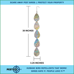 5 Piece PESTEZE® Holographic Shiny Water Droplet Repellents [3.5 x 30 inch] Reflection Scares Pest Birds like Woodpeckers, Sparrows, Pigeons, Crows & Gulls without Harming them to Protect Property