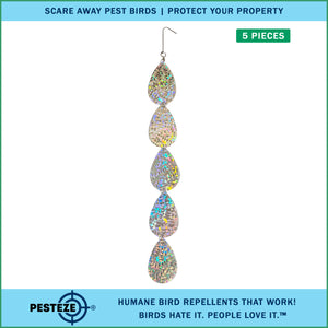 5 Piece PESTEZE® Holographic Shiny Water Droplet Repellents [3.5 x 30 inch] Reflection Scares Pest Birds like Woodpeckers, Sparrows, Pigeons, Crows & Gulls without Harming them to Protect Property