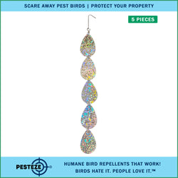 5 Piece PESTEZE® Holographic Shiny Water Droplet Repellents [3.25 x 30 inch] Reflection Scares Pest Birds like Woodpeckers, Sparrows, Pigeons, Crows & Gulls without Harming them to Protect Property