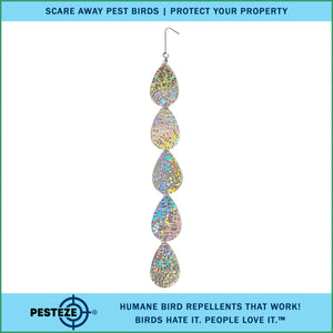 5 Piece PESTEZE® Holographic Shiny Water Droplet Repellents [3.5 x 30 inch] Reflection Scares Pest Birds like Woodpeckers, Sparrows, Pigeons, Crows & Gulls without Harming them to Protect Property