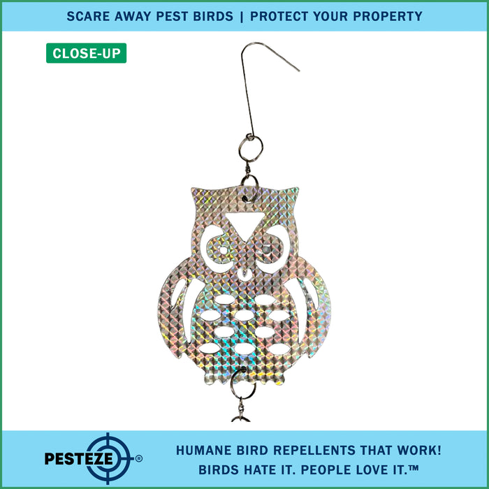 3 Piece PESTEZE® Shiny Holographic Owl Bird Repellents [5 x 24 inch] Reflection Scares Pest Birds like Woodpeckers, Sparrows, Pigeons, Crows & Gulls without Harming them to Protect Property