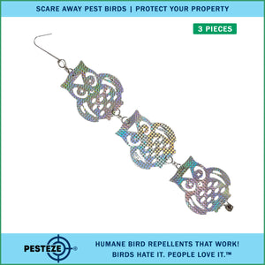 3 Piece PESTEZE® Shiny Holographic Owl Bird Repellents [5 x 24 inch] Reflection Scares Pest Birds like Woodpeckers, Sparrows, Pigeons, Crows & Gulls without Harming them to Protect Property