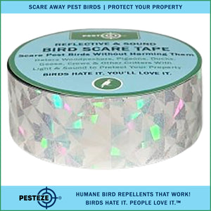 PESTEZE® Holographic Dual Sided Reflective & Sound Bird Scare Tape [1 Inch x 295 ft] Use in Yards & Farms to Protect Vegetables, Fruits, Crops & Buildings from Pest Birds & Critters without Harming them