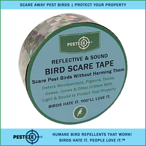 PESTEZE® Holographic Dual Sided Reflective & Sound Bird Scare Tape [1 Inch x 295 ft] Use in Yards & Farms to Protect Vegetables, Fruits, Crops & Buildings from Pest Birds & Critters without Harming them