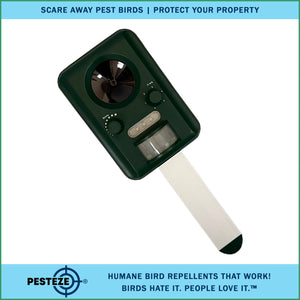 PESTEZE® Solar Ultrasonic Bird Repeller. Detects & Deters  Pest Birds like Woodpeckers, Pigeons, Crows, Ducks, Geese & Critters from Yards using Ultrasonic Sounds. Does not Harm Birds or People