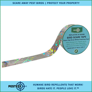 PESTEZE® Dual Sided Holographic Reflective & Sound Bird Scare Tape [2 Inch x 360 ft] Use in Yards & Farms to Protect Vegetables, Fruits, Crops & Buildings from Pest Birds & Critters without Harming them