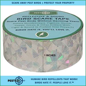 PESTEZE® Dual Sided Holographic Reflective & Sound Bird Scare Tape [2 Inch x 360 ft] Use in Yards & Farms to Protect Vegetables, Fruits, Crops & Buildings from Pest Birds & Critters without Harming them