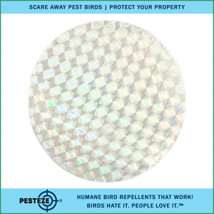 20 Pack PESTEZE® Shiny Holographic Bird Repellent Stickers [3 Inch] Reflection Scares Pest Birds like Woodpeckers, Sparrows, Pigeons, Crows, Gulls & Critters without Harming them